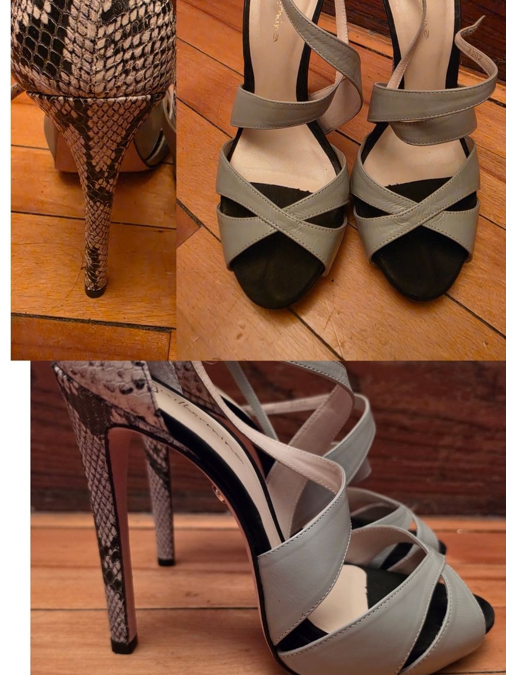 Guillermina Brazil Leather Snakeskin Stiletto Strappy Heels Shoes 38 7M